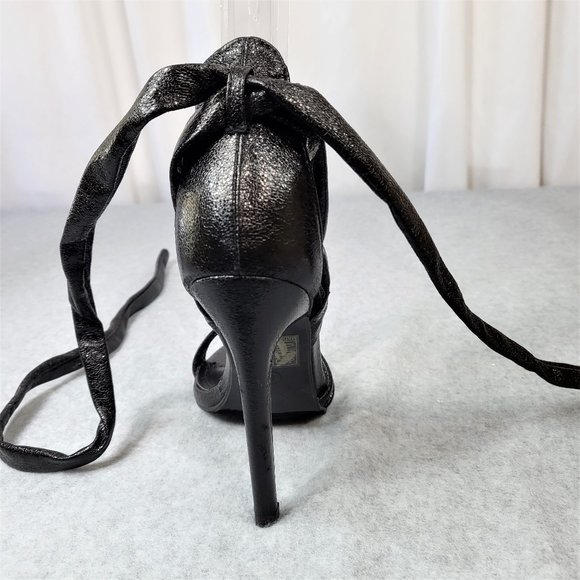 * So Me Black Metallic Tie Up Strappy High Heel Shoes - Picture 3 of 8